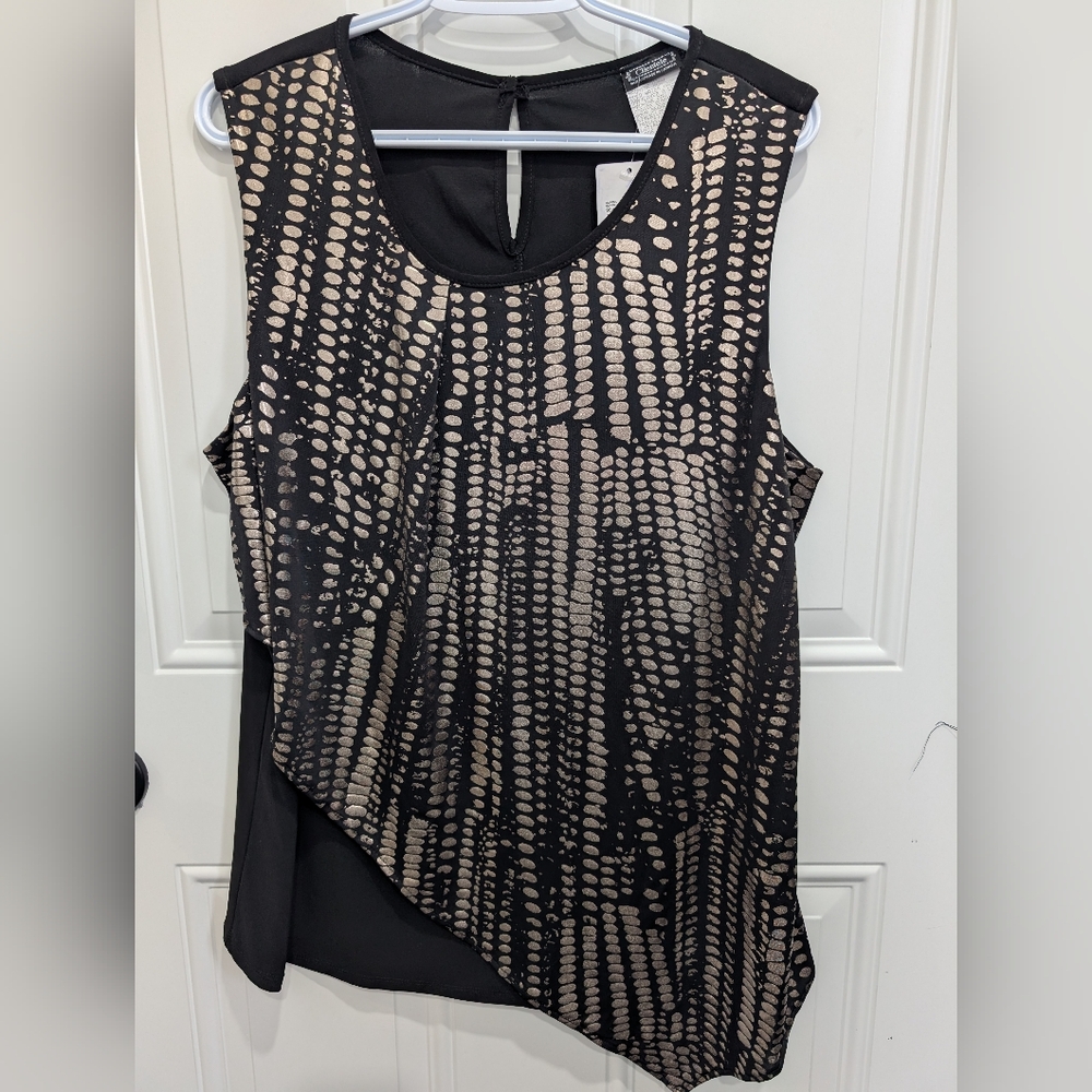 Clientele Elegant Sleeveless Black and Gold Blouse XL NWT